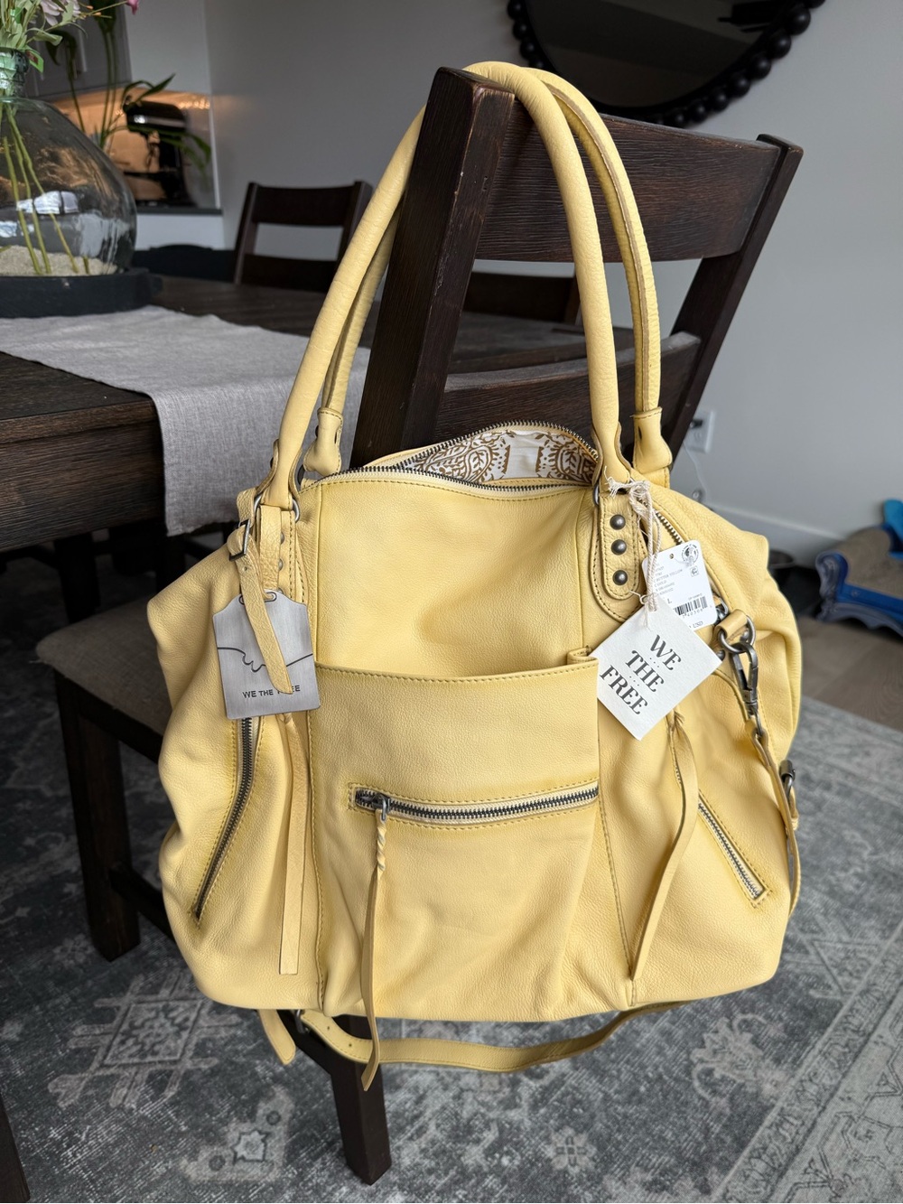 Free People butter yellow large size Emerson tote with Exterior Zips